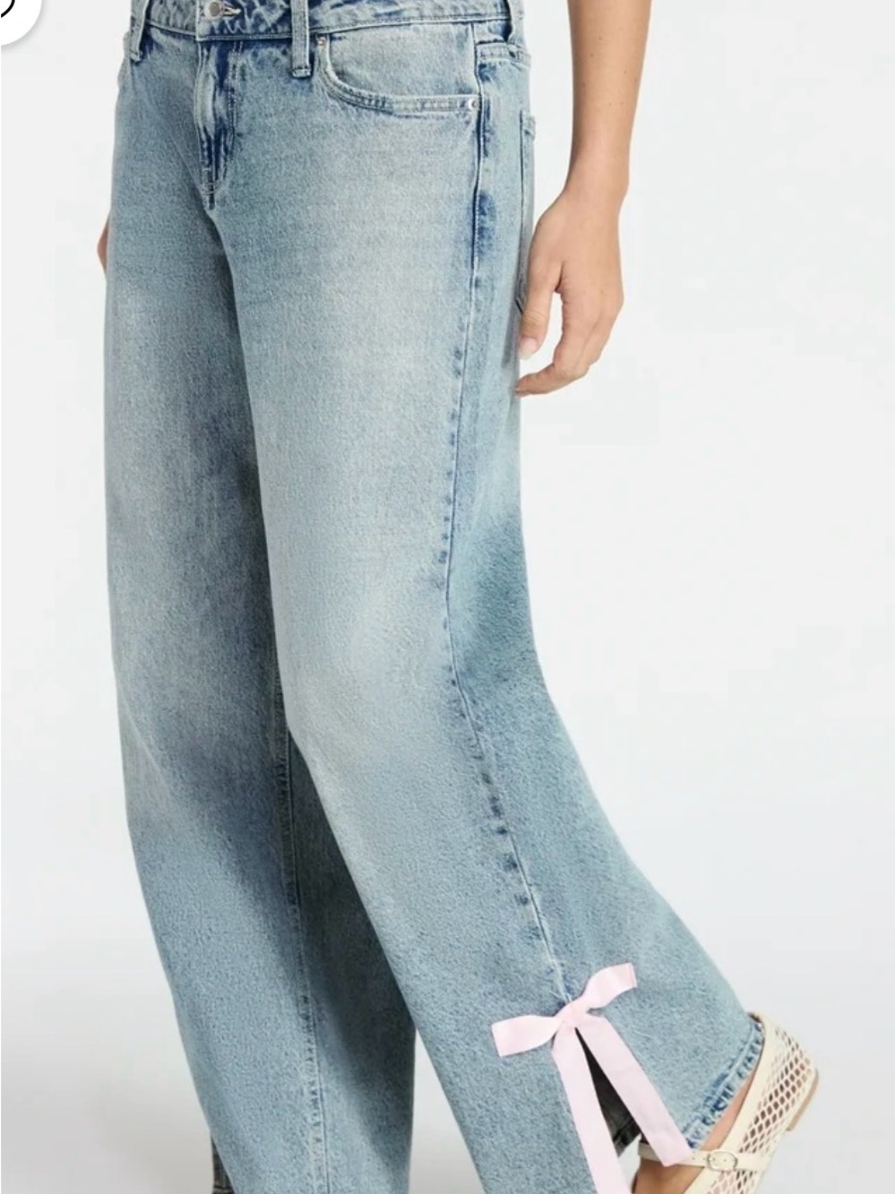 No Boundaries Light Blue Wide Leg Jeans with Pink Hem Bows